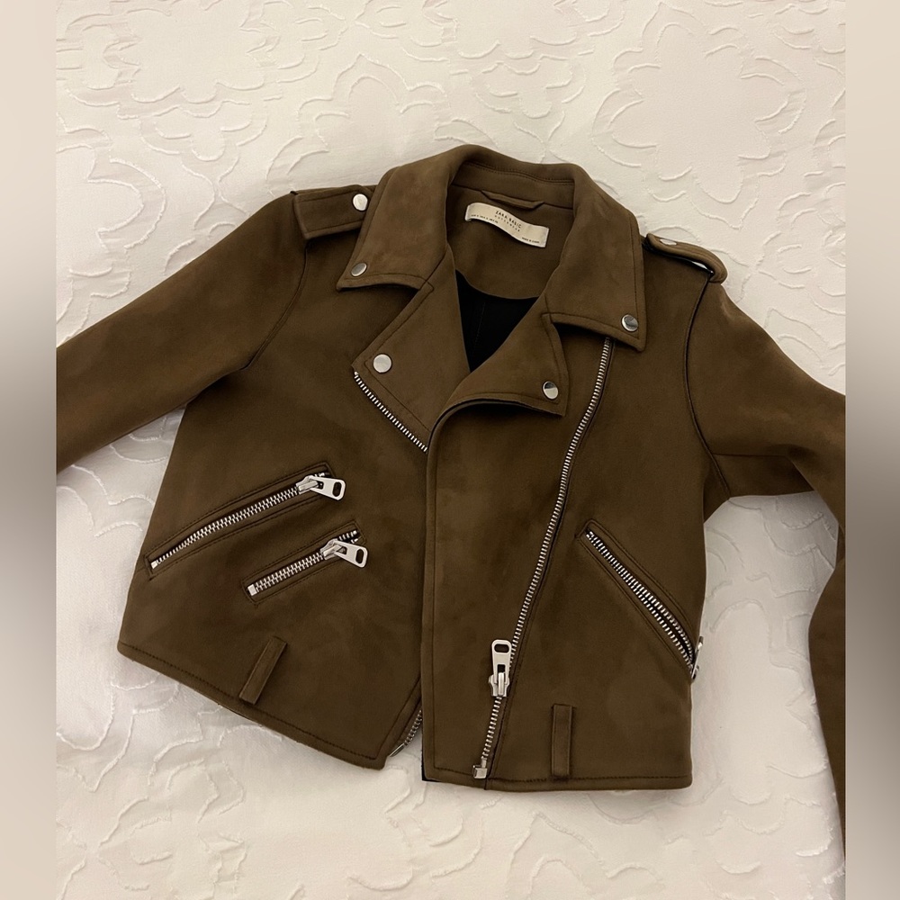Zara Suede Brown Moto Jacket